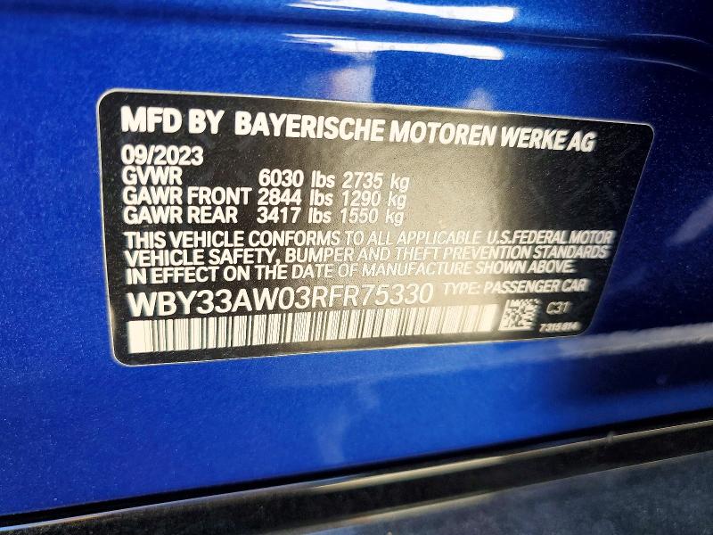 Aukcja sprzedaży 2024 Bmw I4, vin: WBY33AW03RFR75330, numer aukcji: 56642856