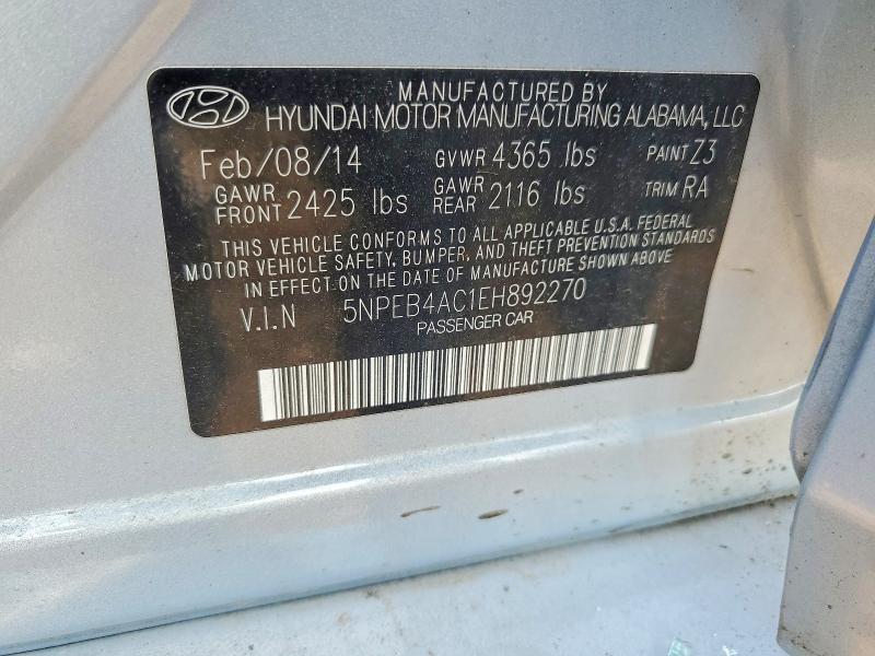 2014 Hyundai Sonata მანქანა იყიდება აუქციონზე, vin: 5NPEB4AC1EH892270, აუქციონის ნომერი: 58960466