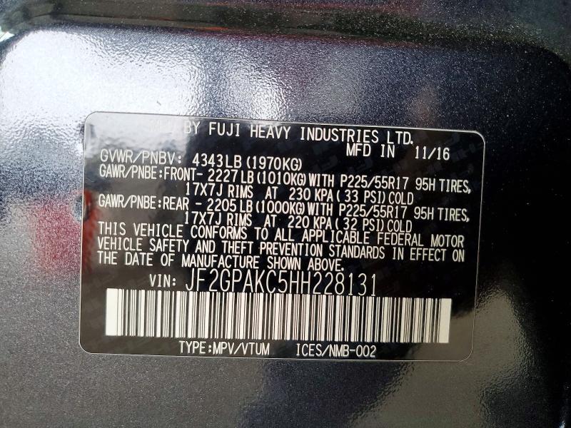 55750216 :رقم المزاد ، JF2GPAKC5HH228131 vin ، 2017 Subaru Crosstrek مزاد بيع