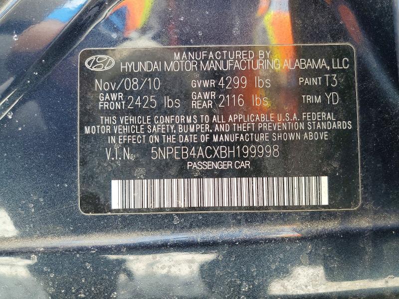 Продаж на аукціоні авто 2011 Hyundai Sonata, vin: 5NPEB4ACXBH199998, номер лоту: 56292386