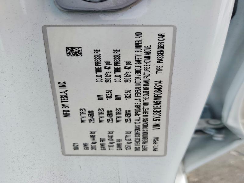Продажа на аукционе авто 2021 Tesla Model 3, vin: 5YJ3E1EA5MF084314, номер лота: 55971586