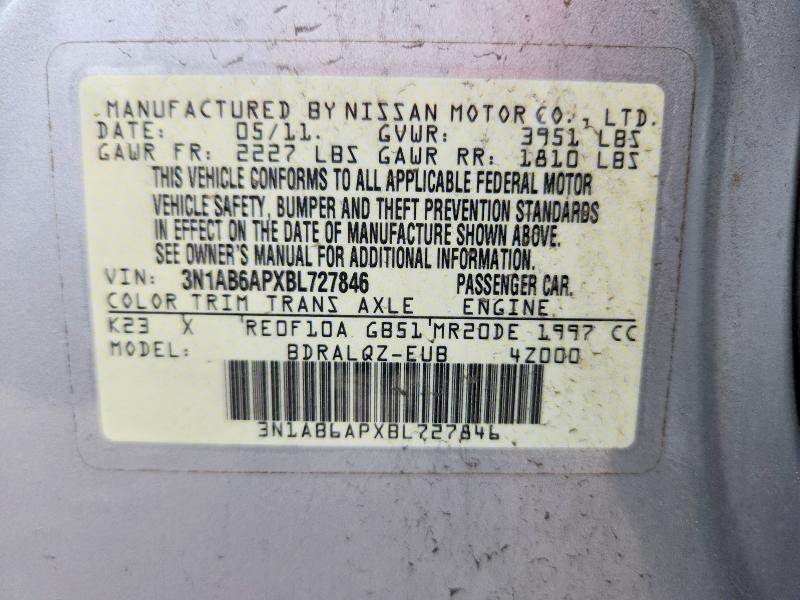 56117506 :رقم المزاد ، 3N1AB6APXBL727846 vin ، 2011 Nissan Sentra مزاد بيع