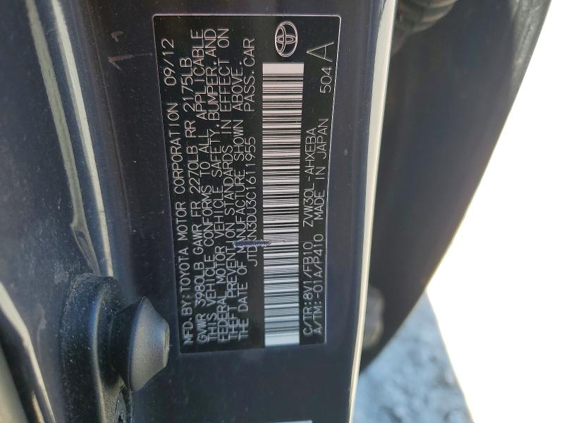 Aukcja sprzedaży 2012 Toyota Prius, vin: JTDKN3DU3C1611955, numer aukcji: 56028976