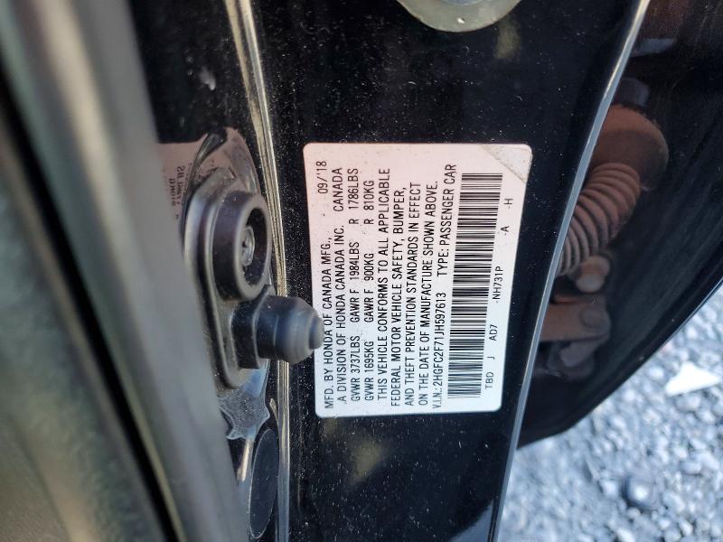 2018 Honda Civic მანქანა იყიდება აუქციონზე, vin: 2HGFC2F71JH597613, აუქციონის ნომერი: 57691606