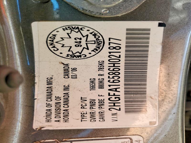 2006 Honda Civic მანქანა იყიდება აუქციონზე, vin: 2HGFA16586H021877, აუქციონის ნომერი: 56648846