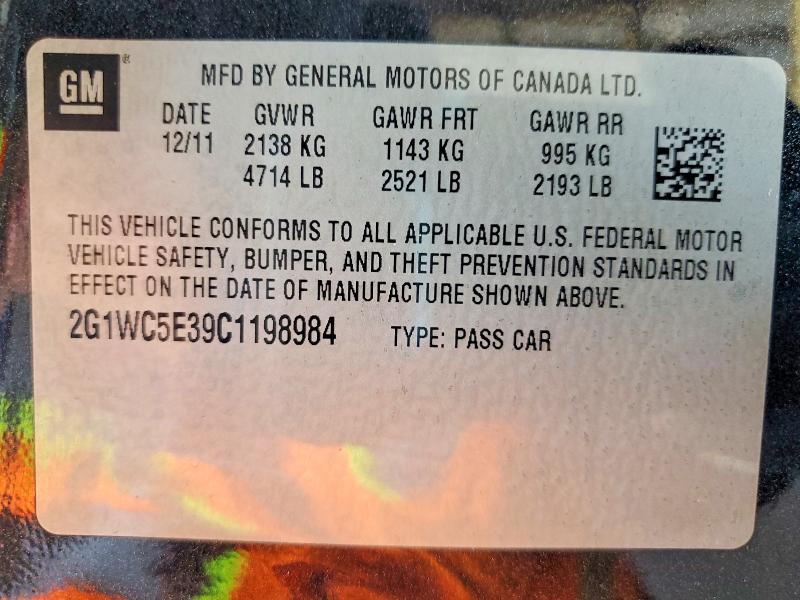 Продаж на аукціоні авто 2012 Chevrolet Impala, vin: 2G1WC5E39C1198984, номер лоту: 56369336