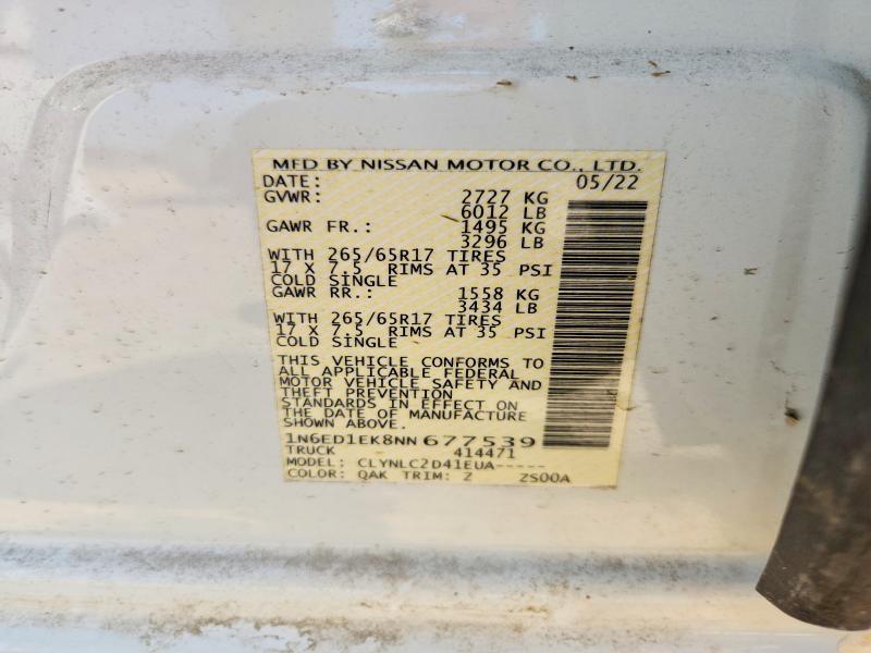 54792946 :رقم المزاد ، 1N6ED1EK8NN677539 vin ، 2022 Nissan Frontier مزاد بيع