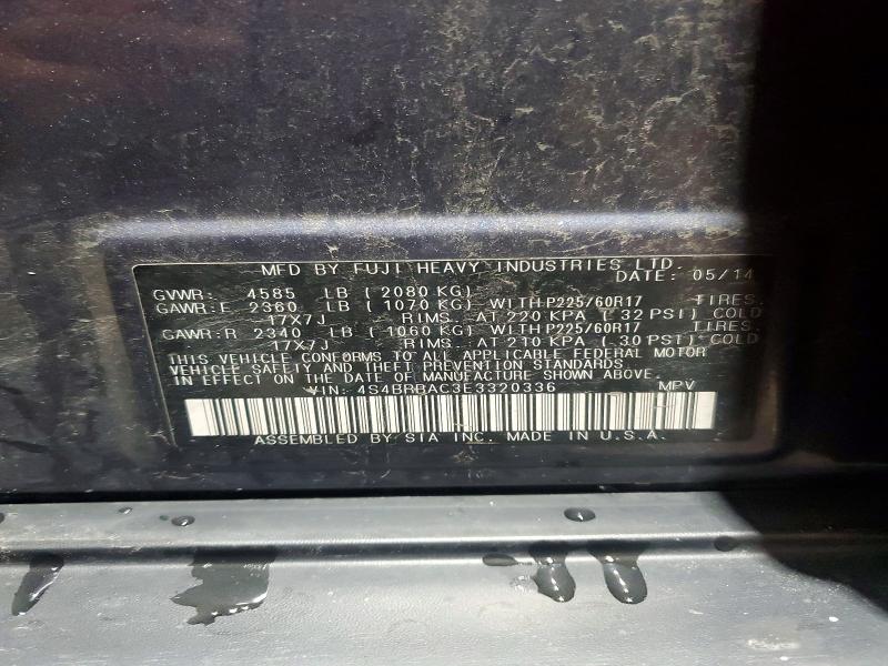 57656986 :رقم المزاد ، 4S4BRBAC3E3320336 vin ، 2014 Subaru Outback مزاد بيع