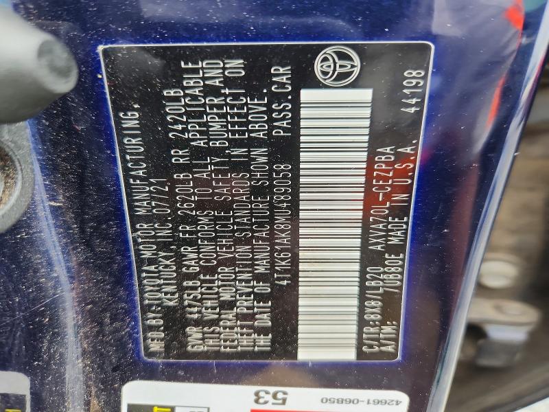 58304346 :رقم المزاد ، 4T1K61AK8MU489058 vin ، 2021 Toyota Camry مزاد بيع
