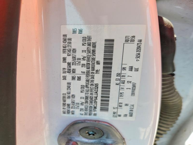 2020 Ford Escape მანქანა იყიდება აუქციონზე, vin: 1FMCU0F64LUA33265, აუქციონის ნომერი: 58742516