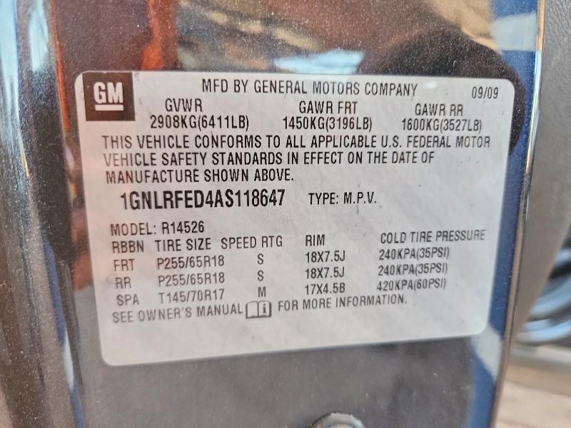 2010 Chevrolet Traverse მანქანა იყიდება აუქციონზე, vin: 1GNLRFED4AS118647, აუქციონის ნომერი: 55741096