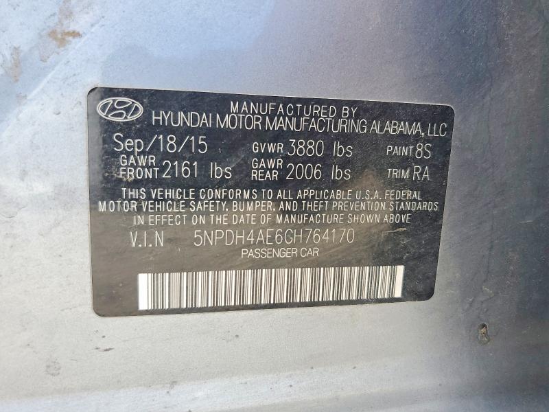 59000716 :رقم المزاد ، 5NPDH4AE6GH764170 vin ، 2016 Hyundai Elantra مزاد بيع