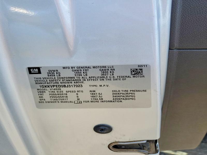 2011 Gmc Acadia მანქანა იყიდება აუქციონზე, vin: 1GKKVPED9BJ317923, აუქციონის ნომერი: 85985375