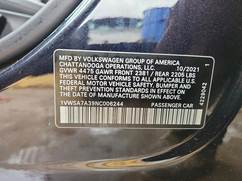 Продаж на аукціоні авто 2022 Volkswagen Passat, vin: 1VWSA7A39NC006244, номер лоту: 57628566