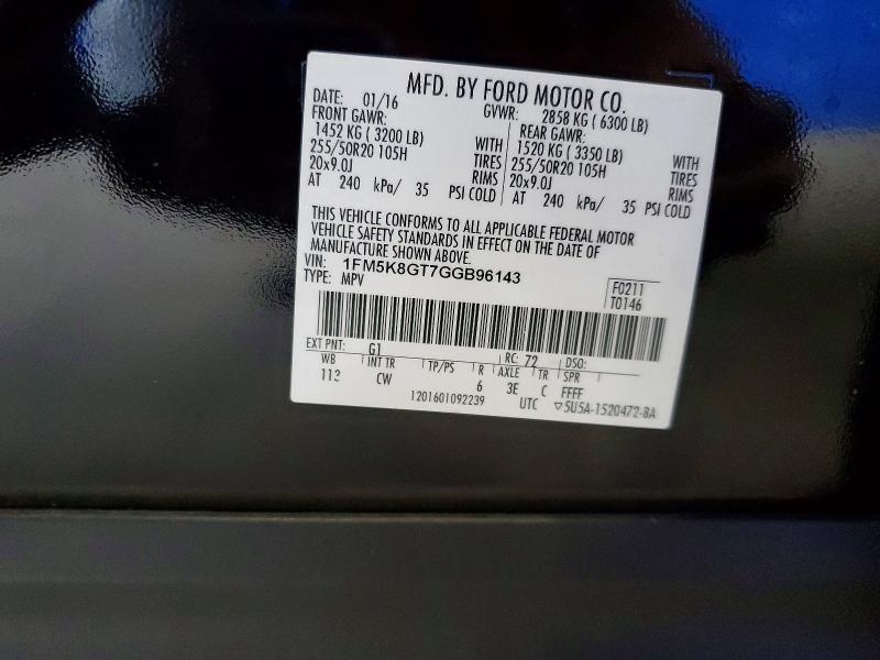 Продаж на аукціоні авто 2016 Ford Explorer, vin: 1FM5K8GT7GGB96143, номер лоту: 58038916