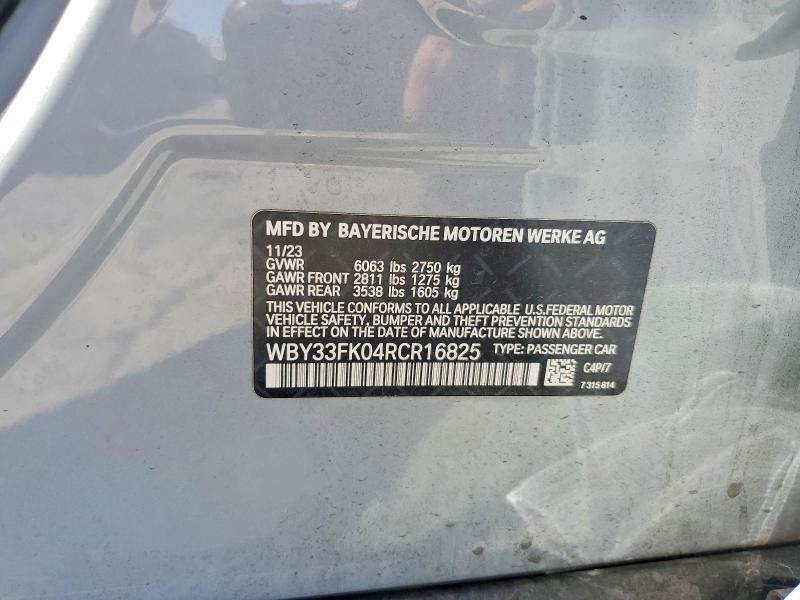57718796 :رقم المزاد ، WBY33FK04RCR16825 vin ، 2024 Bmw I5 مزاد بيع