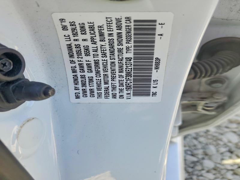 85456025 :رقم المزاد ، 19XFC1F38KE213748 vin ، 2019 Honda Civic مزاد بيع