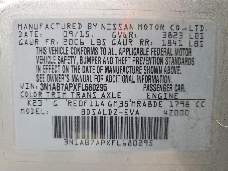 Продажа на аукционе авто 2015 Nissan Sentra, vin: 3N1AB7APXFL680295, номер лота: 57961706
