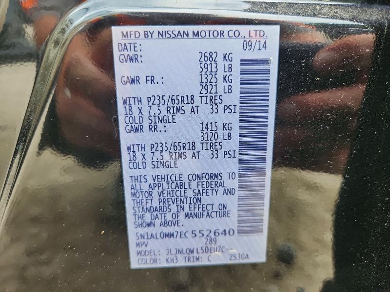 85770025 :رقم المزاد ، 5N1AL0MM7EC552640 vin ، 2014 Infiniti Qx60 مزاد بيع