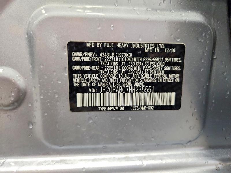 2017 Subaru Crosstrek მანქანა იყიდება აუქციონზე, vin: JF2GPABC7HH235551, აუქციონის ნომერი: 56350196