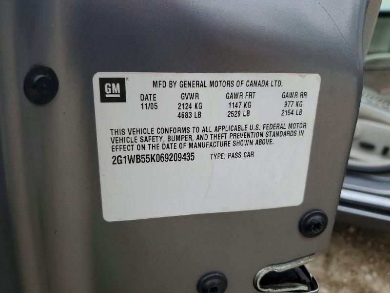 57703016 :رقم المزاد ، 2G1WB55K069209435 vin ، 2006 Chevrolet Impala مزاد بيع
