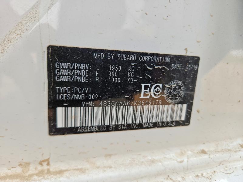 59377696 :رقم المزاد ، 4S3GKAA67K3619178 vin ، 2019 Subaru Impreza مزاد بيع