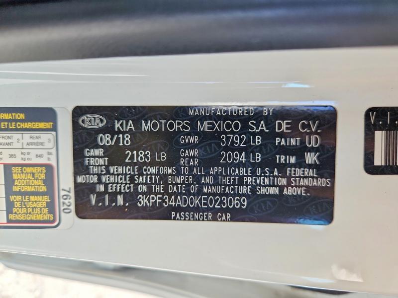 Продажа на аукционе авто 2019 Kia Forte, vin: 3KPF34AD0KE023069, номер лота: 55596746