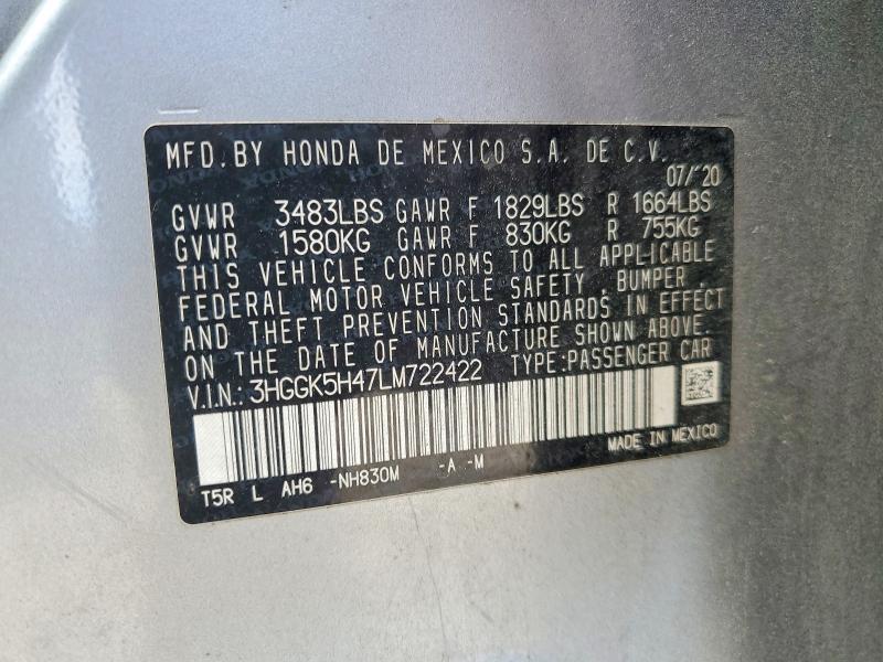 Продаж на аукціоні авто 2020 Honda Fit, vin: 3HGGK5H47LM722422, номер лоту: 57004816