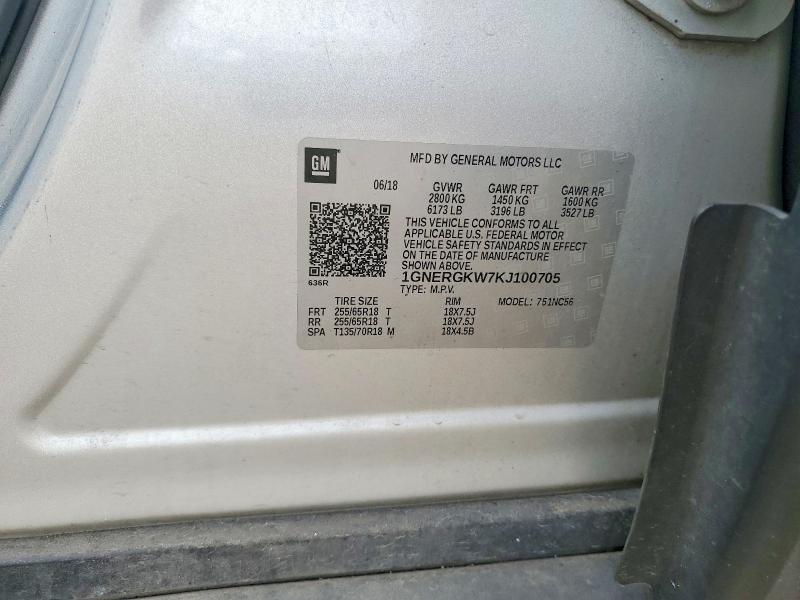 2019 Chevrolet Traverse მანქანა იყიდება აუქციონზე, vin: 1GNERGKW7KJ100705, აუქციონის ნომერი: 55393646