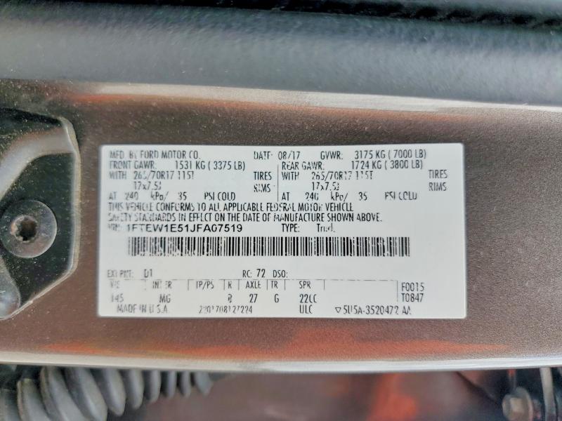Продажа на аукционе авто 2018 Ford F150, vin: 1FTEW1E51JFA07519, номер лота: 55877086