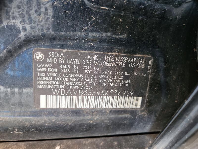 2006 Bmw 330 მანქანა იყიდება აუქციონზე, vin: WBAVB33546KS36959, აუქციონის ნომერი: 58132026