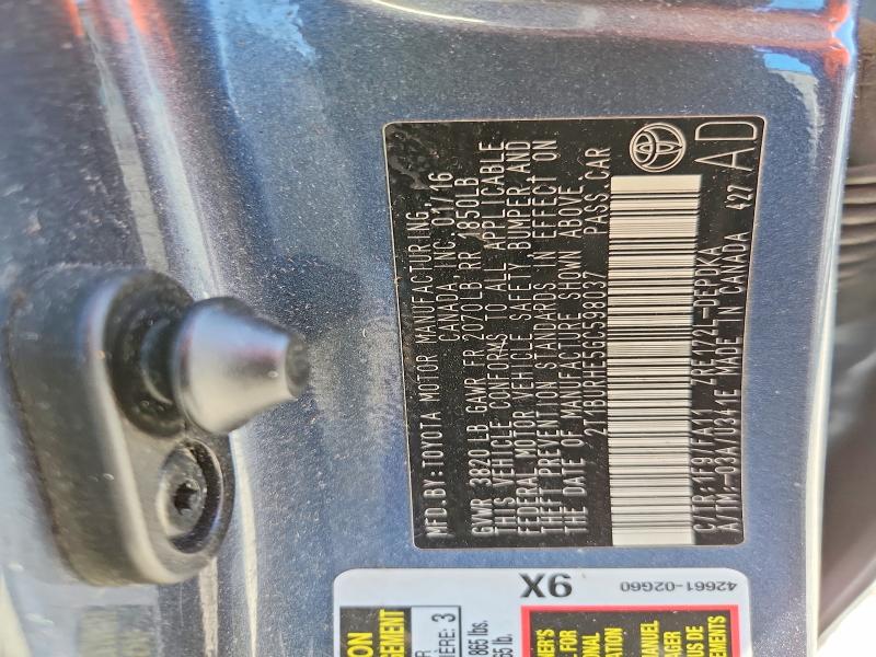 55719226 :رقم المزاد ، 2T1BURHE5GC598037 vin ، 2016 Toyota Corolla مزاد بيع