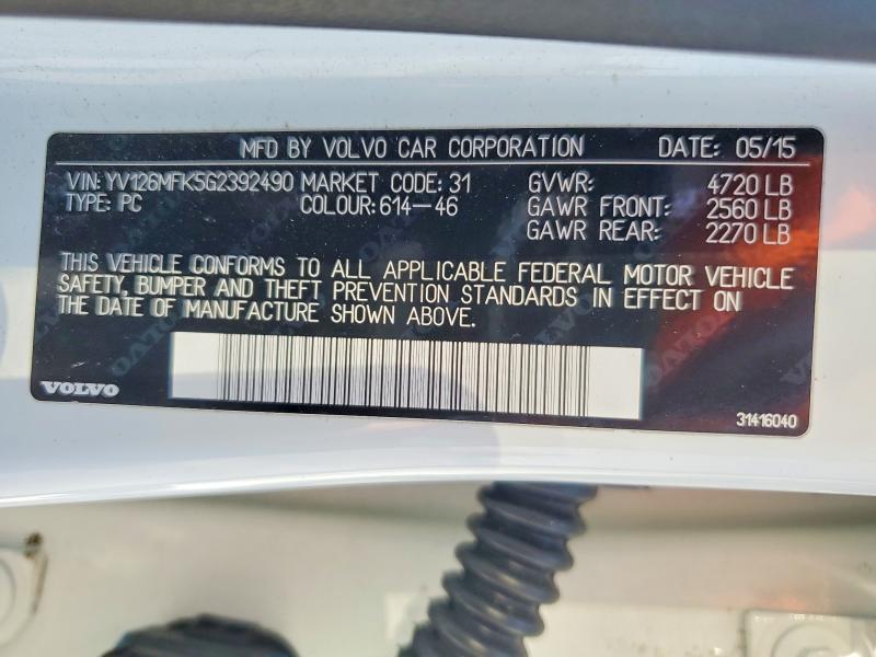 2016 Volvo S60 მანქანა იყიდება აუქციონზე, vin: YV126MFK5G2392490, აუქციონის ნომერი: 57732476