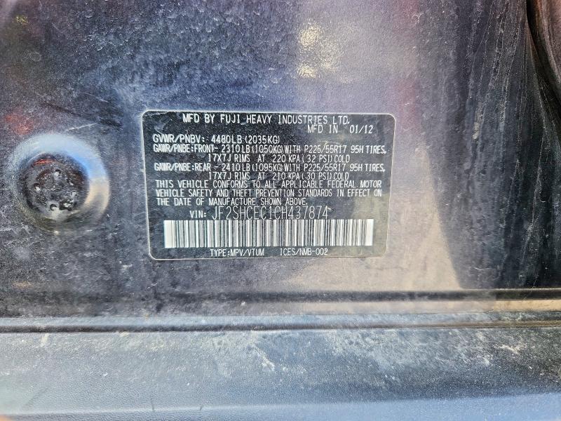 Продажа на аукционе авто 2012 Subaru Forester, vin: JF2SHCEC1CH437874, номер лота: 54457736