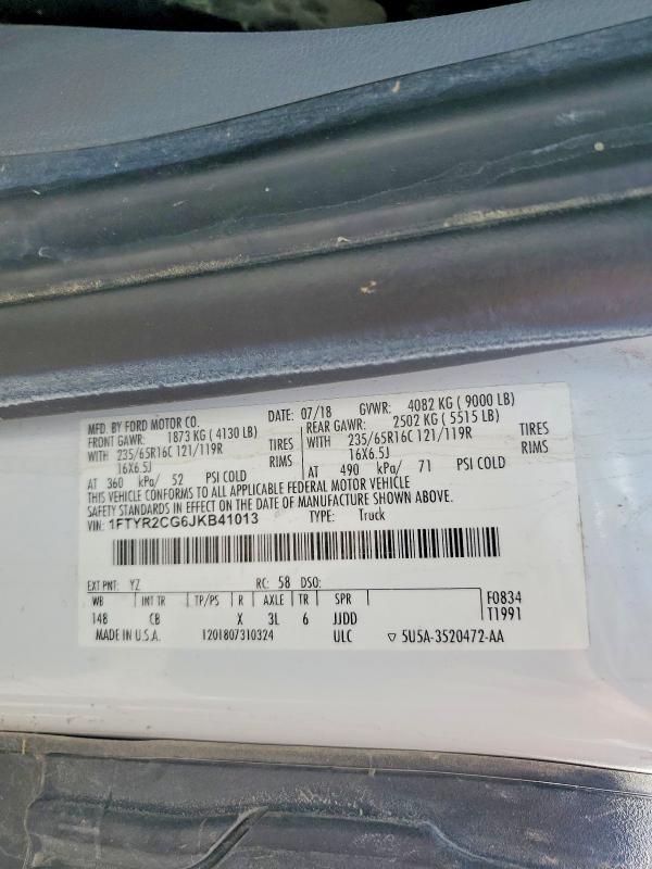Aukcja sprzedaży 2018 Ford Transit, vin: 1FTYR2CG6JKB41013, numer aukcji: 59060956