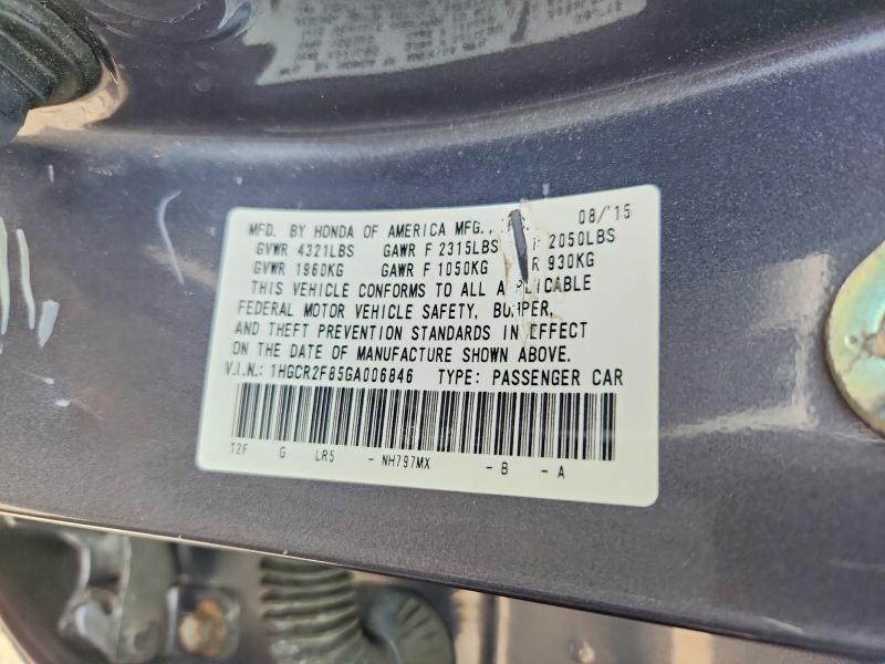 Продажа на аукционе авто 2016 Honda Accord, vin: 1HGCR2F85GA006846, номер лота: 55675186