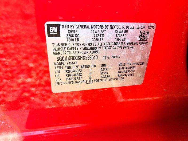 Продаж на аукціоні авто 2017 Chevrolet Silverado, vin: 3GCUKREC6HG283613, номер лоту: 57272196