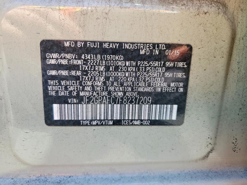 Aukcja sprzedaży 2015 Subaru Xv Crosstrek, vin: JF2GPAFC7F8237209, numer aukcji: 56621776