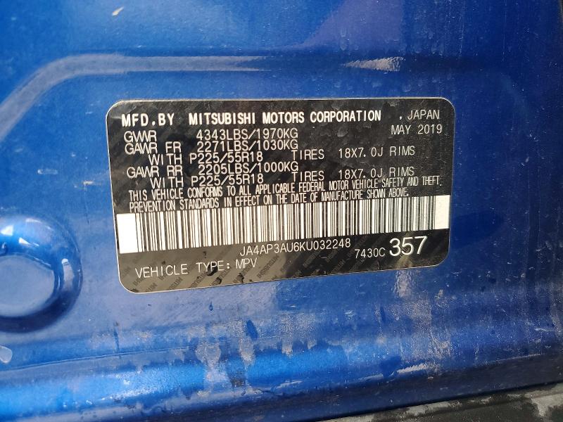 56321686 :رقم المزاد ، JA4AP3AU6KU032248 vin ، 2019 Mitsubishi Outlander Sport مزاد بيع