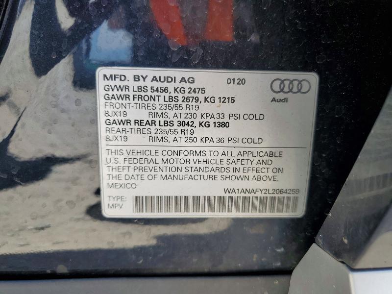 2020 Audi Q5 მანქანა იყიდება აუქციონზე, vin: WA1ANAFY2L2064259, აუქციონის ნომერი: 55167186