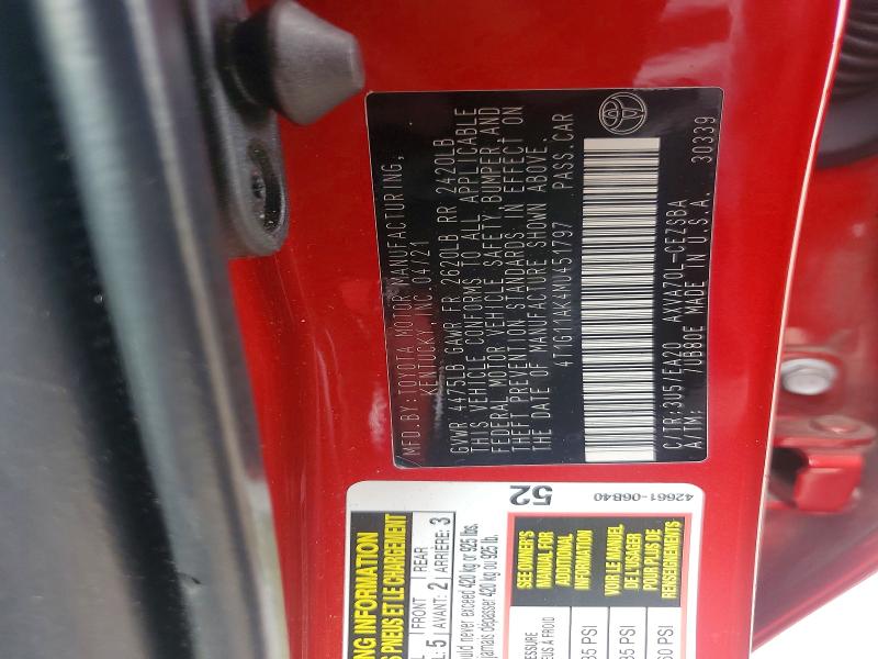 2021 Toyota Camry მანქანა იყიდება აუქციონზე, vin: 4T1G11AK4MU451797, აუქციონის ნომერი: 57646296