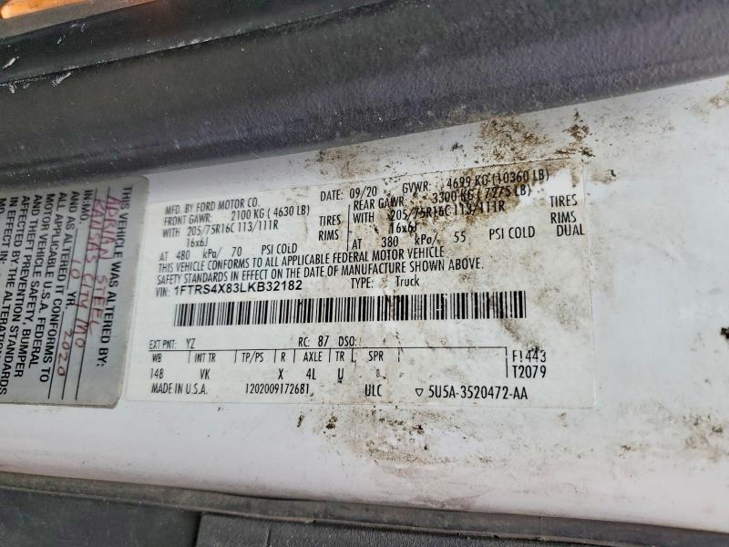 2020 Ford Transit მანქანა იყიდება აუქციონზე, vin: 1FTRS4X83LKB32182, აუქციონის ნომერი: 57412196