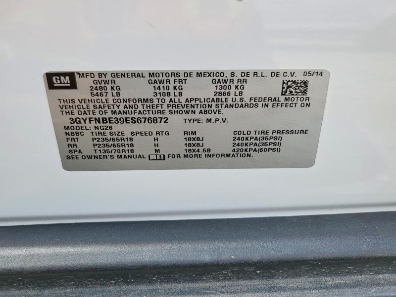 58234306 :رقم المزاد ، 3GYFNBE39ES676872 vin ، 2014 Cadillac Srx مزاد بيع