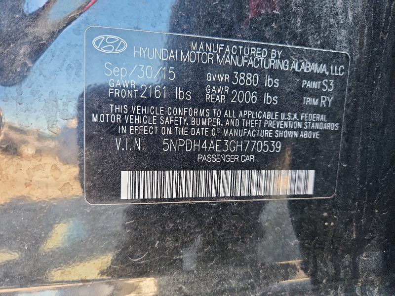 2016 Hyundai Elantra მანქანა იყიდება აუქციონზე, vin: 5NPDH4AE3GH770539, აუქციონის ნომერი: 57258146