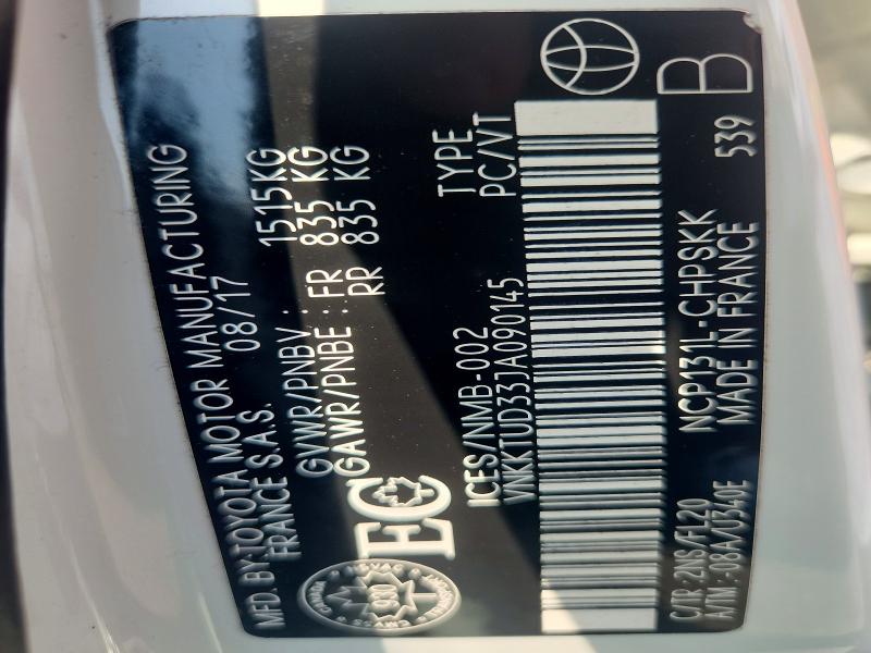 2018 Toyota Yaris 4d მანქანა იყიდება აუქციონზე, vin: VNKKTUD33JA090145, აუქციონის ნომერი: 57224806