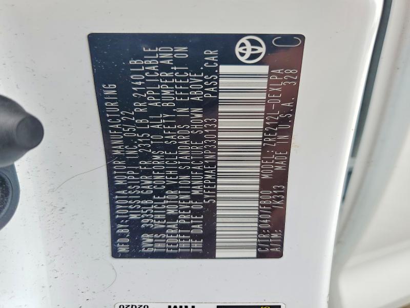 57244096 :رقم المزاد ، 5YFEPMAE1NP330133 vin ، 2022 Toyota Corolla مزاد بيع
