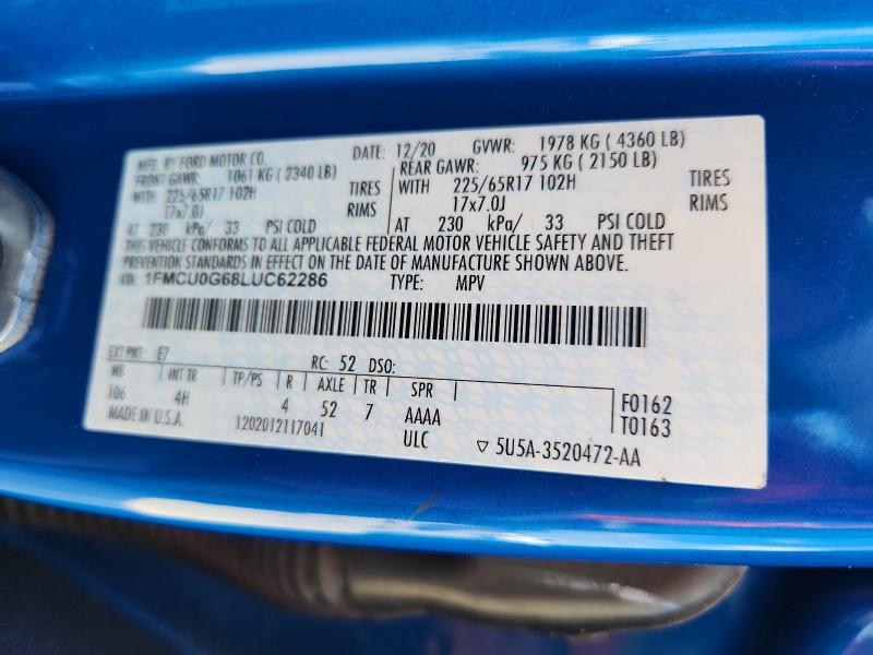Продажа на аукционе авто 2020 Ford Escape, vin: 1FMCU0G68LUC62286, номер лота: 55214036