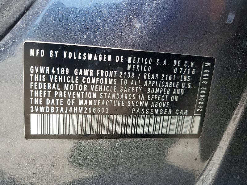 Продажа на аукционе авто 2017 Volkswagen Jetta, vin: 3VWDB7AJ4HM206603, номер лота: 58831856