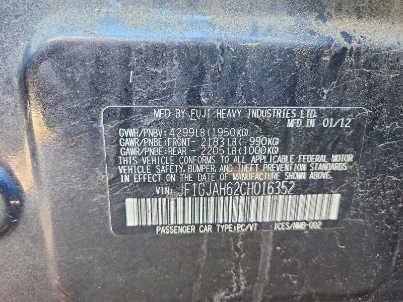 57585156 :رقم المزاد ، JF1GJAH62CH016352 vin ، 2012 Subaru Impreza مزاد بيع