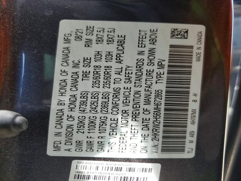 Aukcja sprzedaży 2021 Honda Cr-v, vin: 2HKRW2H56MH672865, numer aukcji: 54295596